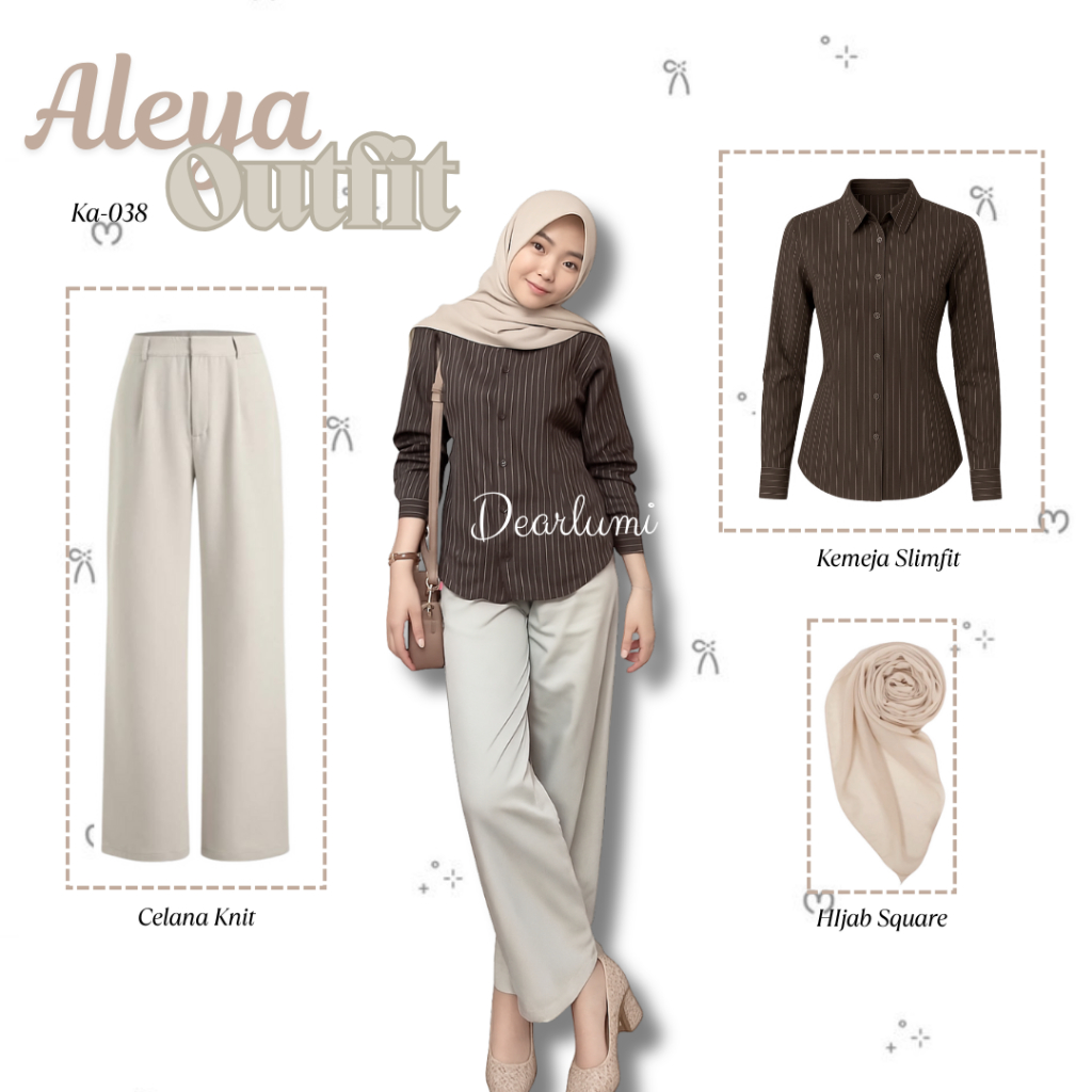 Dearlumi - Aleya Outfit Set Korean Style Kekinian ( Kemeja Slimfit + Celana Knit + Hijab Square ) Ou