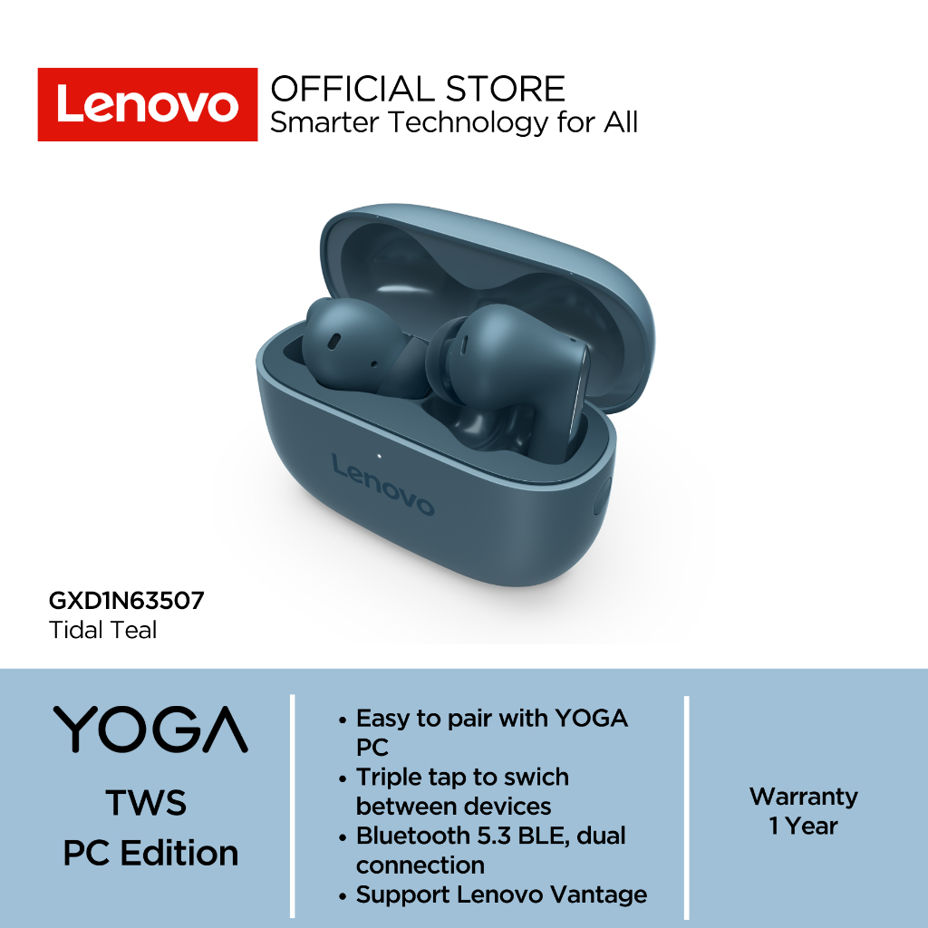 Lenovo TWS Yoga PC Edition Wireless Bluetooth 5.3 Noise Cancellation Waterproof IPX4 USB-C to USB-A 