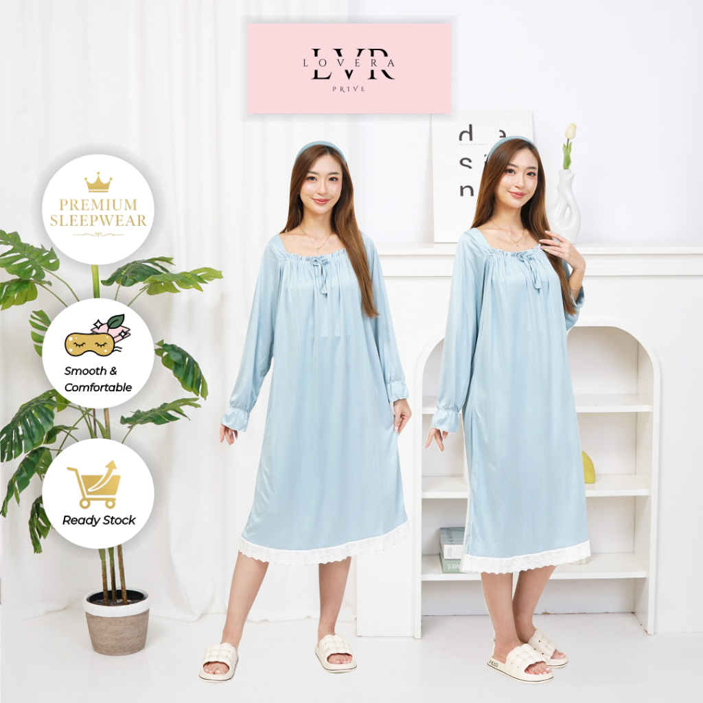 Lovera Daster Panjang Warna Pastel Polos Lengan Panjang