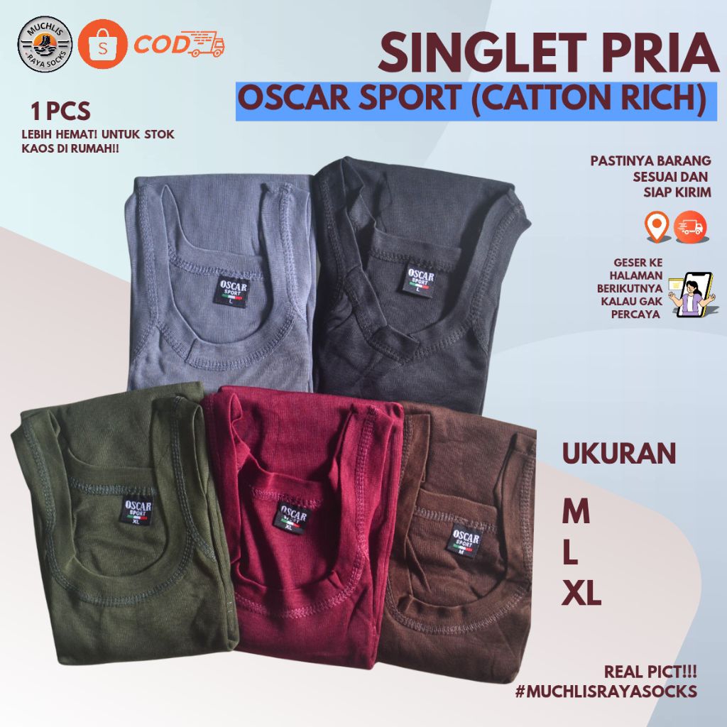 Kaos Dalam / Singlet Warna Untuk Pria Dewasa OSCAR SPORT