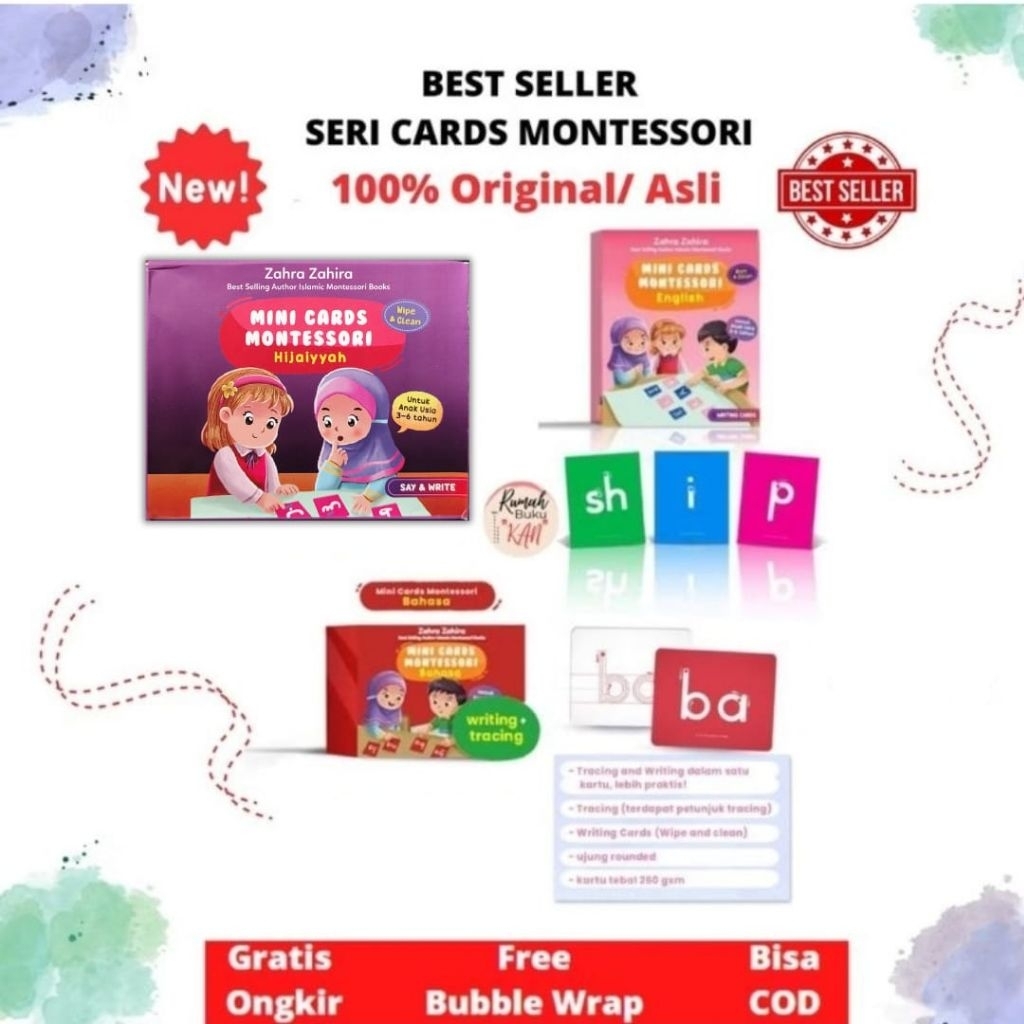 READY MINI CARDS MONTESSORI BAHASA - MINI CARDS MONTESSORI ENGLISH - Mini Cards Montessori Hijaiyah