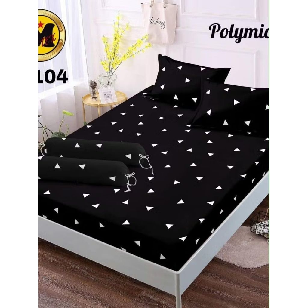 SPREI KARET KATUN PREMIUM 90/100/120/140/160/180/200 Motif Hitam putih black n white triangle
