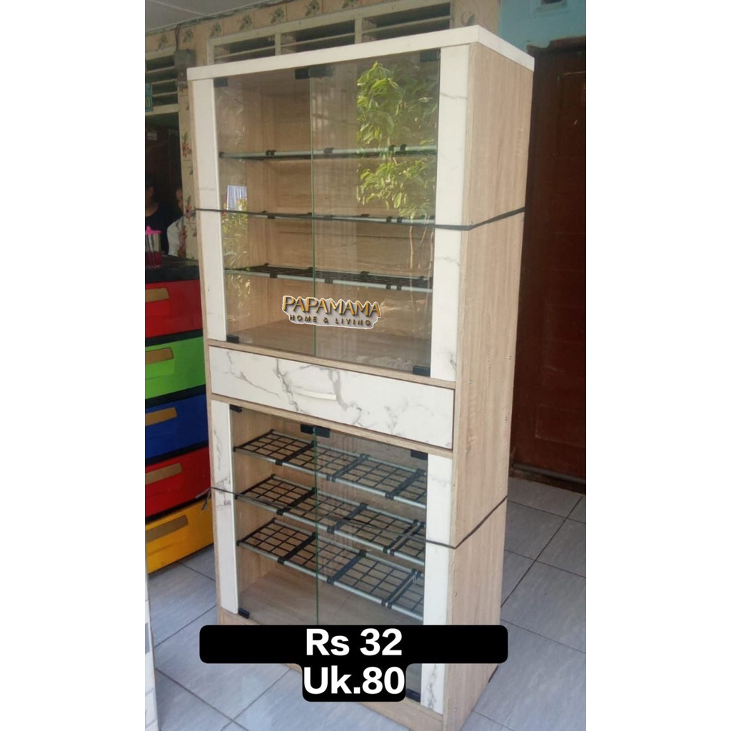 Lemari Sepatu 2 Tingkat - Rak Sepatu Minimalis 4 Pintu Kaca