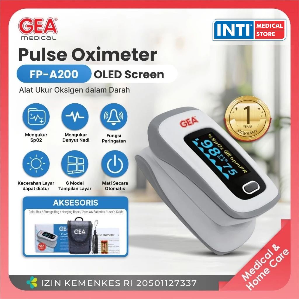 GEA Medical - Pulse Oxymeter OLED with Alarm FP-A200 | Alat Saturasi Oksigen Oximeter + Peringatan S