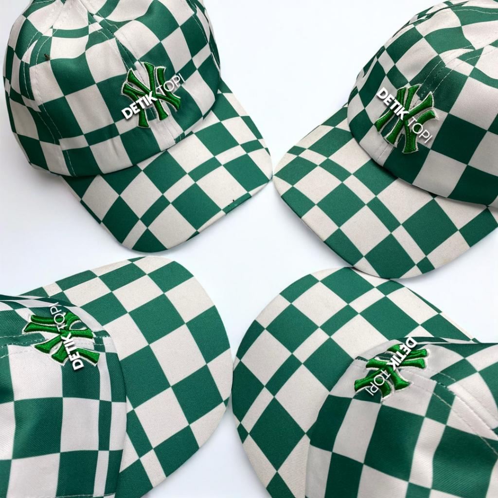 Topi MLB Korea Baseball Checkerboard Unstructured Ball Cap NY New York Yankees Green White Catur IMP