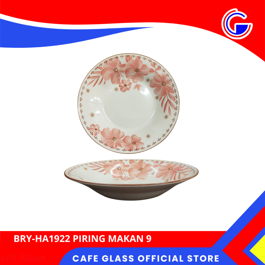 PIRING KERAMIK AESTHETIC MOTIF BUNGA PINK PASTEL / PIRING MAKAN 9 KERAMIK LUCU