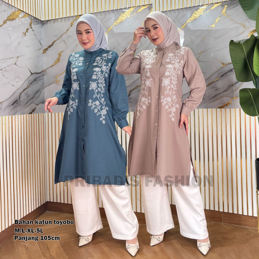 ATASAN TUNIK WANITA BAHAN KATUN TOYOBO BORDIR KOMPUTER | TUNIK WANITA DEWASA