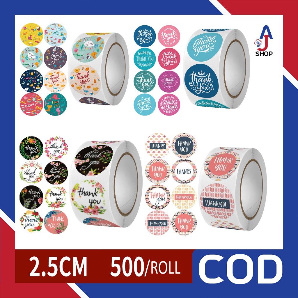

AJ - Sticker Thank You Isi 500pcs/roll Sticker 1 Roll Ada 8 Variasi Motif Sticker