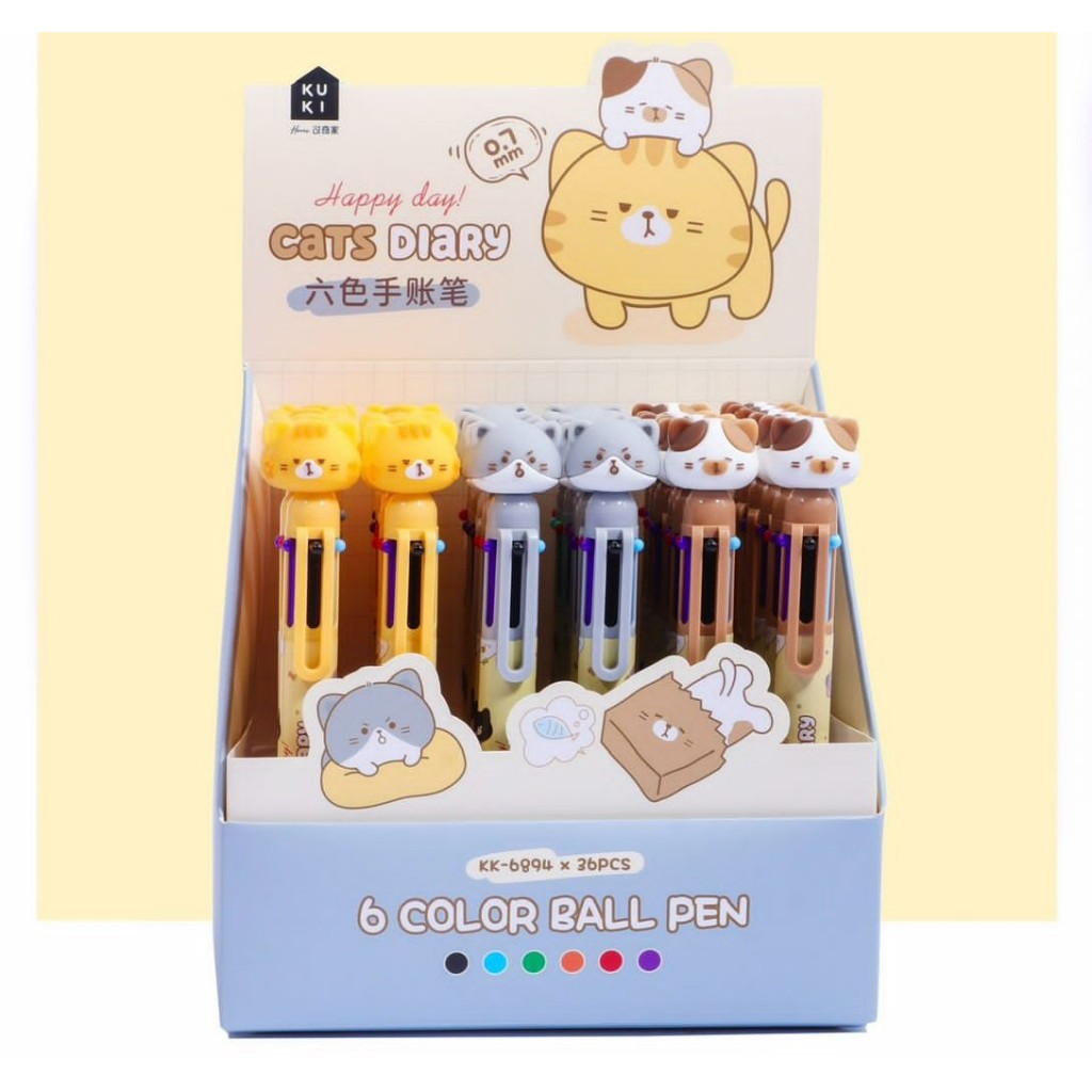 

(3PCS) PULPEN KUKI 6W KK-6894 CATS DIARY / BALL PEN / PENA WARNA WARNI