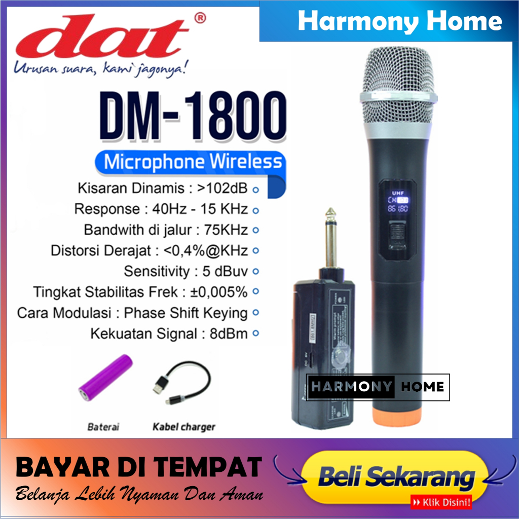 DAT Microphone Mik Wireless DM-1800 Professional Mic Wireless Single Mic Tanpa Kabel MIC1800