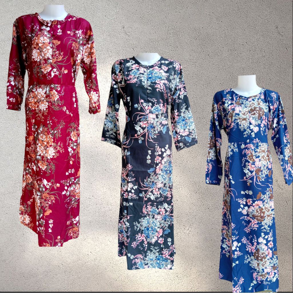 Gamis tali belakang katun madina / Long dress muslimah motif bunga
