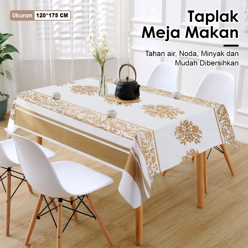 Taplak Meja Makan Motif Gold Anti Air 140x183cm/Taplak Meja Makan PVC Tebal Premium/Taplak Meja Maka