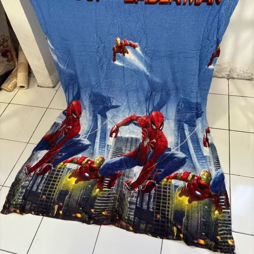 Selimut Bulu Halus Lembut 140x200 Motif Karakter Anak Spiderman Ironman jagoan anak cowo marvels