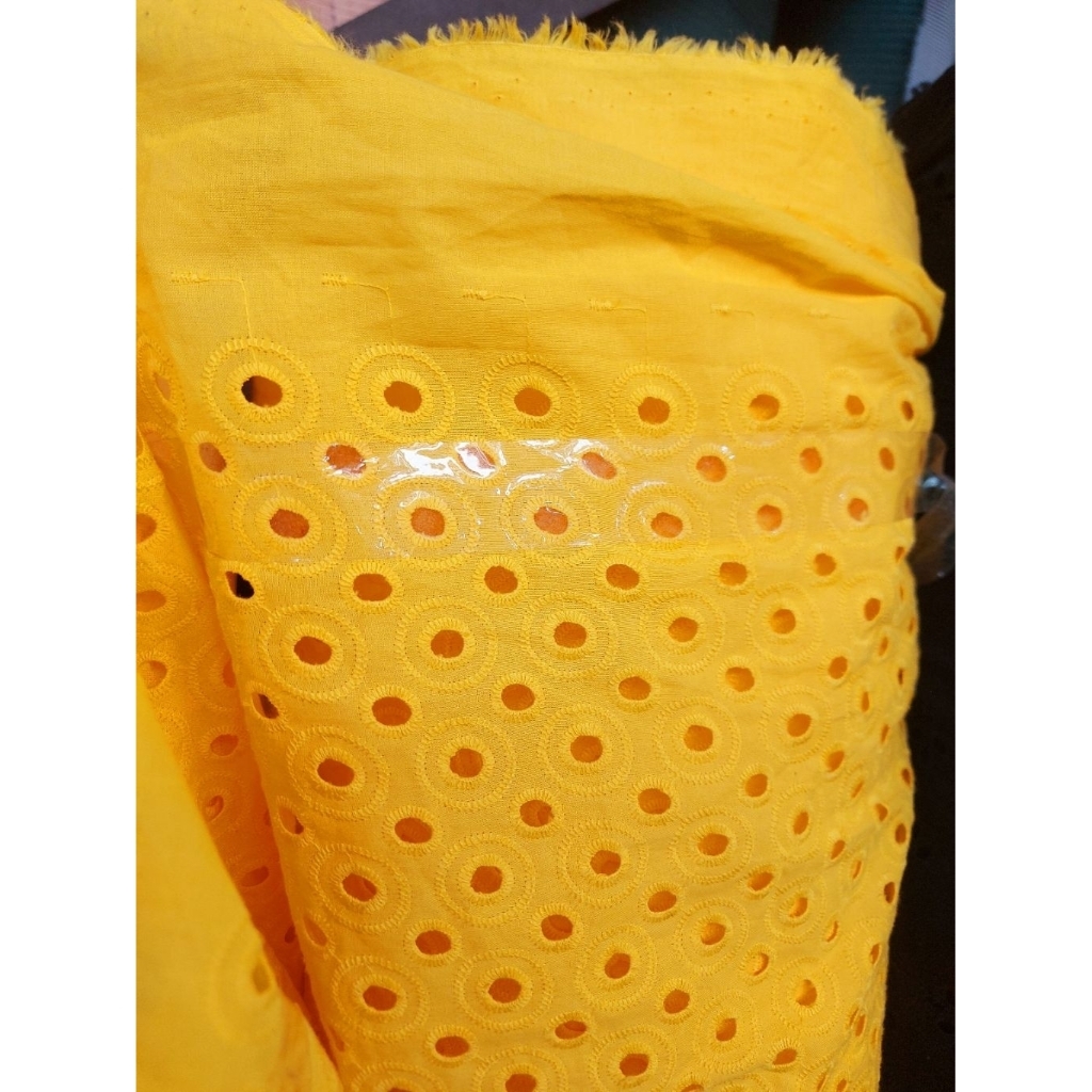 kain katun bordir Premium  - kain katun bordir korea  - kain katun bordir butik ( kuning muda )