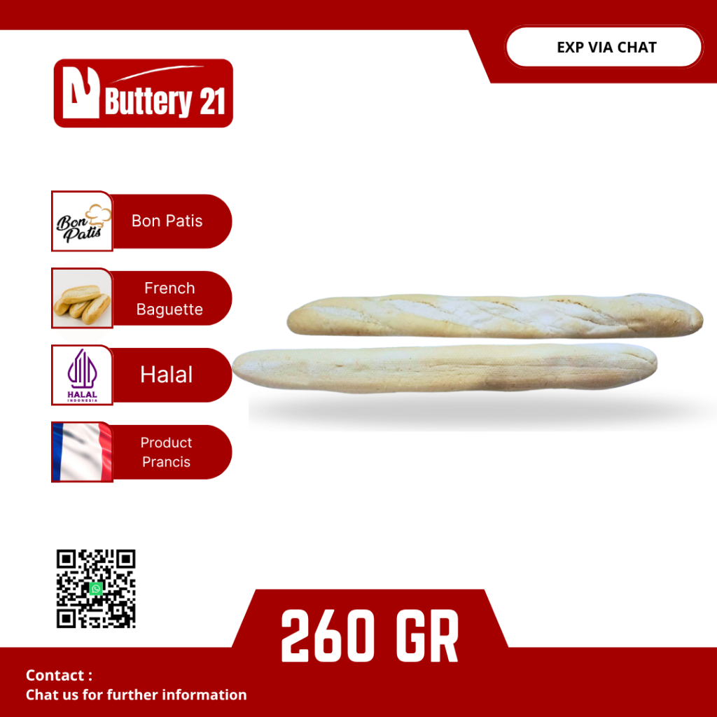 

BON PATIS FRENCH BAGUETTE 260 GR (1 PCS)/BONPATIS ROTI PANJANG/ROTI PRANCIS/FROZEN ROTI FRENCH BAGUETTE