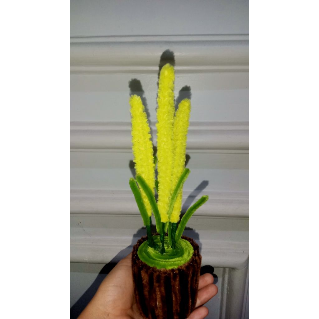 bunga kawat bulu pot, bunga kawat bulu, bunga hias kawat bulu, bunga kawat bulu mini