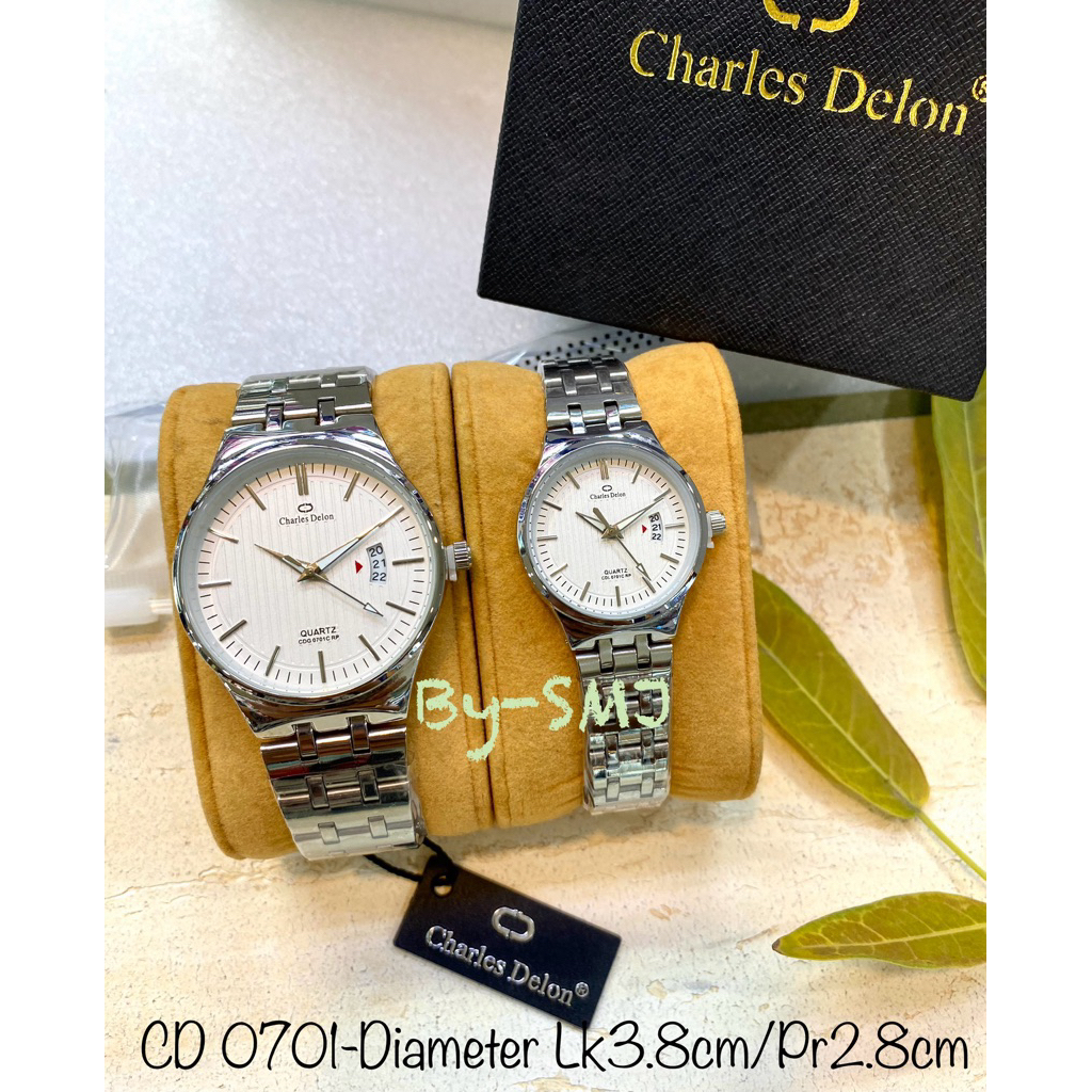 CHARLES DELON ORIGINAL,, Jam Tangan Couple Rantai Tanggal Plat Balok