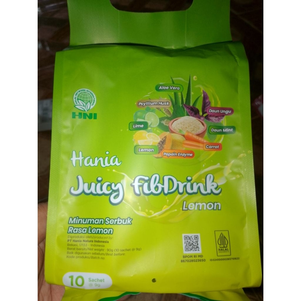 

HANIA JUICE LEMON HNI HPAI minuman serbuk rasa lemon.