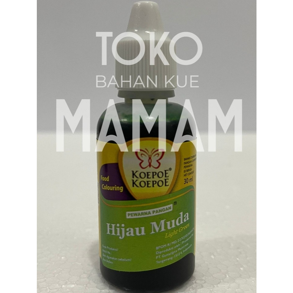 

Pewarna Hijau Muda Koepoe-Koepoe 30ml – Pewarna Makanan Cair Halal untuk Kue, Minuman & Dessert