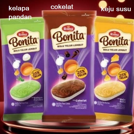 

Roma Bonita All Varian Paket 1 Box keju susu cokelat kelapa pandan kue bolu lembut