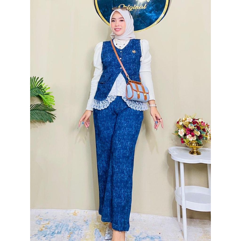 Setelan Celana Wanita Muslim 3- IN -1 SHENA BY NK-Original Baju Bisa Couple Ibu dan Anak Matt Knit p