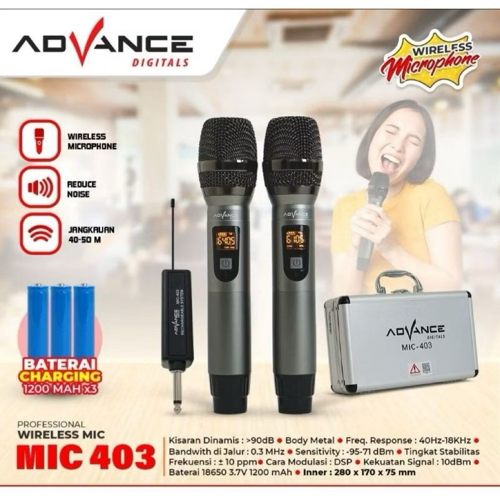 MIC MICROPHONE DUAL DOUBLE WIRELESS ADVANCE MIC-403 KOPER