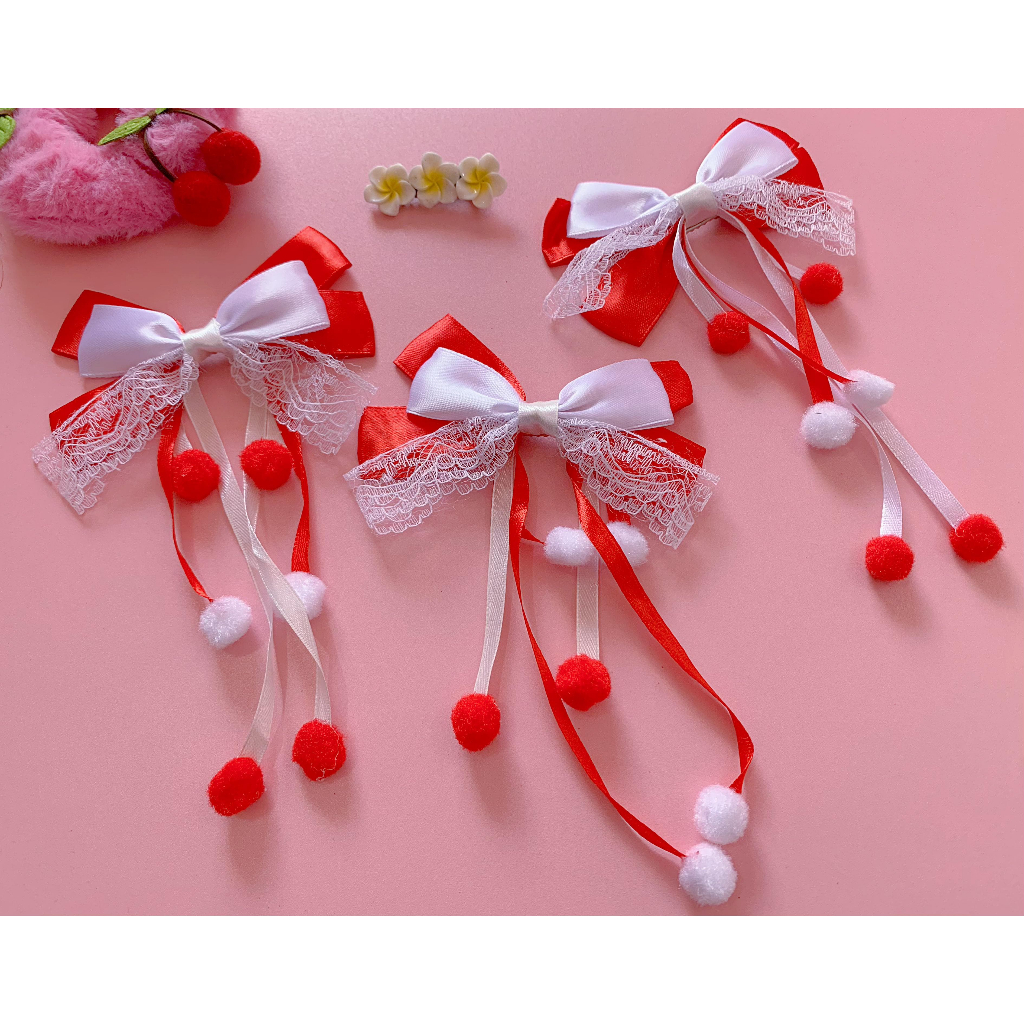 Jepit Pita Merah Putih/Jepit Rambut Pita Juntai Merah Putih