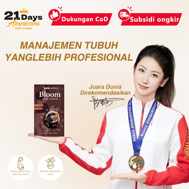 

【21 Days Coffee】Bloom Kopi Hitam Arabika (12 Sachet/Box), KopiMurni, Rendah Gula, Kopi instan Praktis