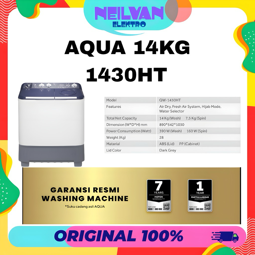 Mesin cuci aqua 14kg tabung 2 1430HT mesin cuci 14kg aqua