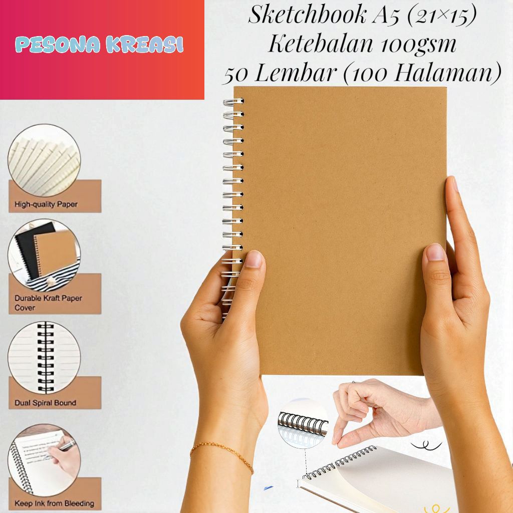 

Premium Buku Sketsa Isi 100 Halaman Sketcbook Isi 3 Warna Ukuran A5 Tracing Paper Cover Coklat