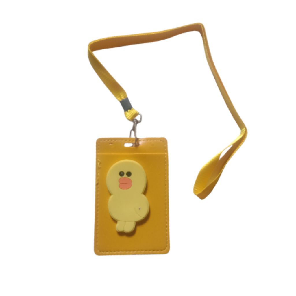 

[YOBANA] NAME TAG ID CARD LANYARD CARD HOLDER BAHAN KULIT WARNA KUNING MOTIF BEBEK DENGAN TALI