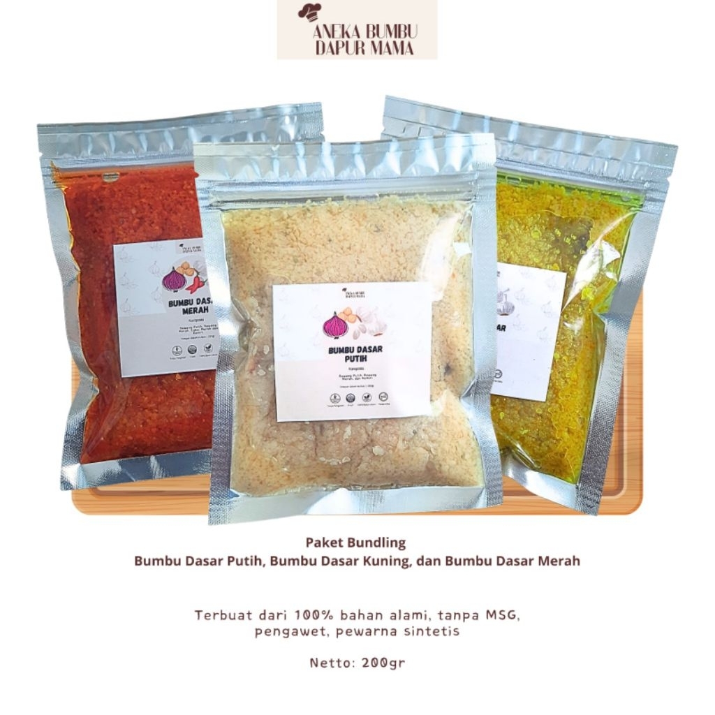 

paket bundling bumbu dasar putih, kuning, merah Refill 200gr