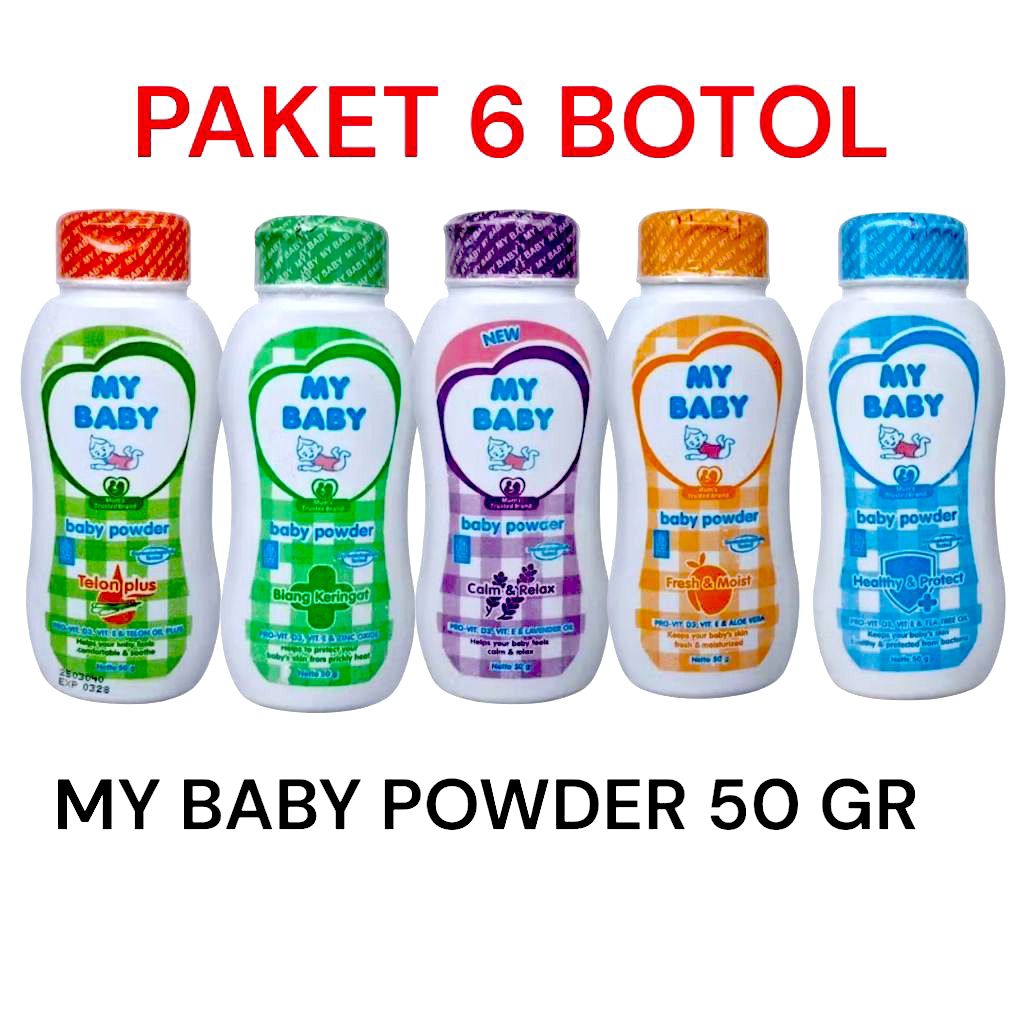 MY BABY POWDER/BEDAK BAYI/BEDAK POWDER/WARNA PILIHAN PAKET 6 PAK 50GR