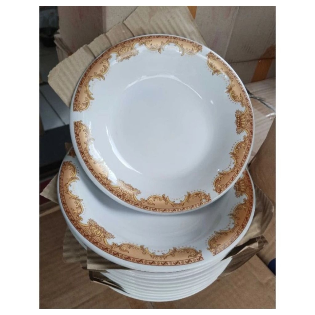 Piring Makan Omega Piring Makan Keramik Motif Batik Mahkota Ukuran 9 inci