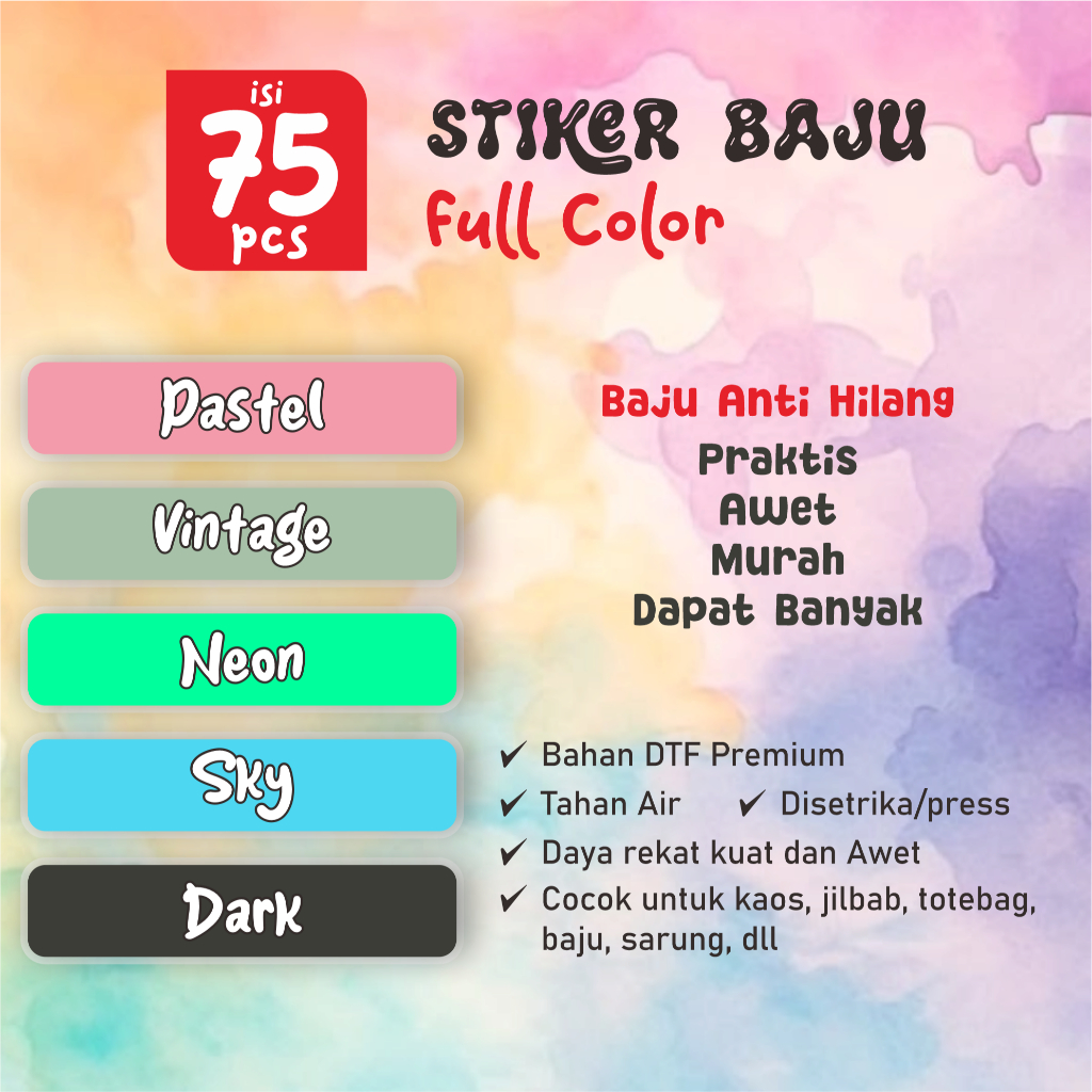 

Sticker Label Nama Kain Baju 75 Pcs Kaos Sablon Setrika DTF Iron Custom Tulisan Contour Tebal