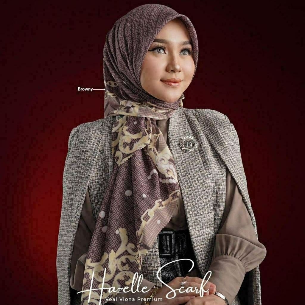HAZELLE Scarf Ori by Nadheera Luxury || Jilbab Segi Empat Premium || Motif Exclusive Signature Nadhe