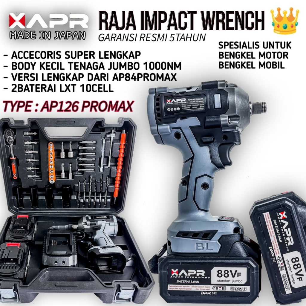 APR RAJA IMPACT WRENCH AP126PROMAX 1000NM BODY KECIL TENAGA JUMBO VERSI LENGKAP DARI AP84 PROMAX BOR