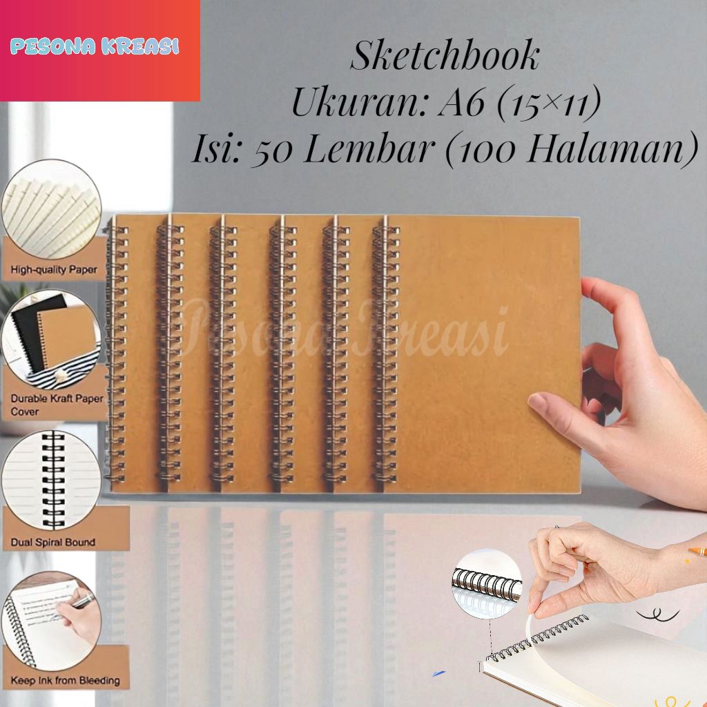 

Pk Sketchbook A6 Isi 100 Halaman 50 Lembar varian isi 3 Warna Tracing Paper Buku Sketsa Cover Coklat