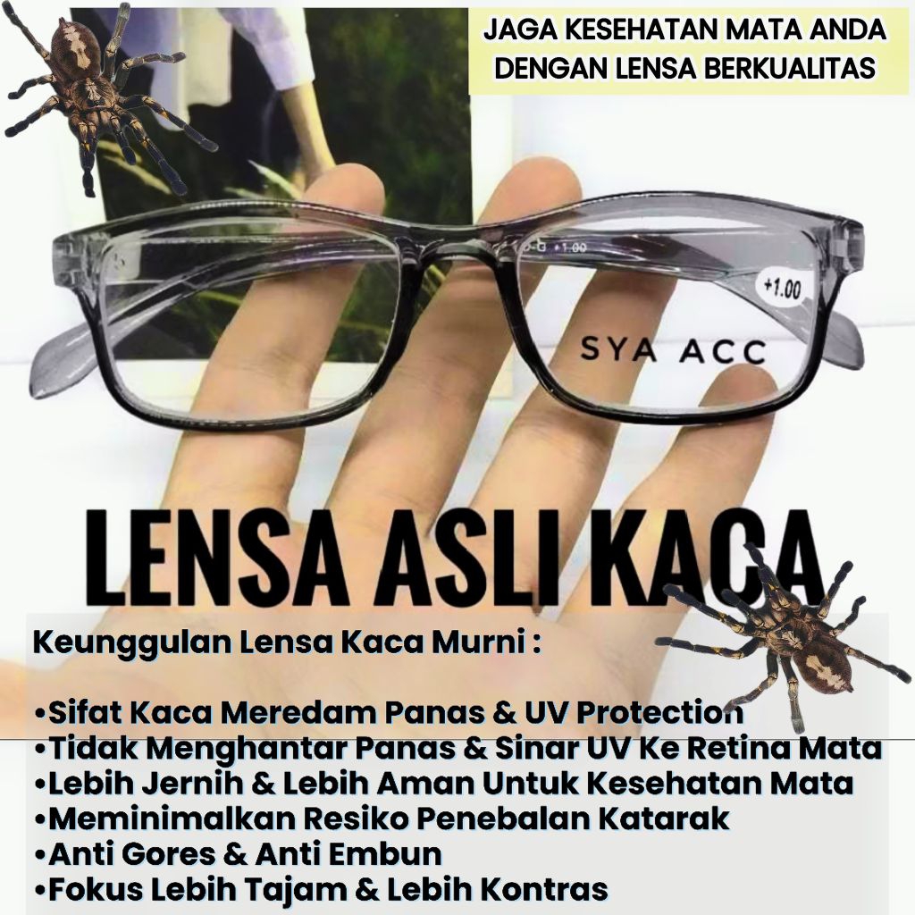 Kacamata Baca 100% Lensa Kaca Asli Original,Kacamata Plus Anti Radiasi,Kaca Mata Ukuran +100 s/d +40