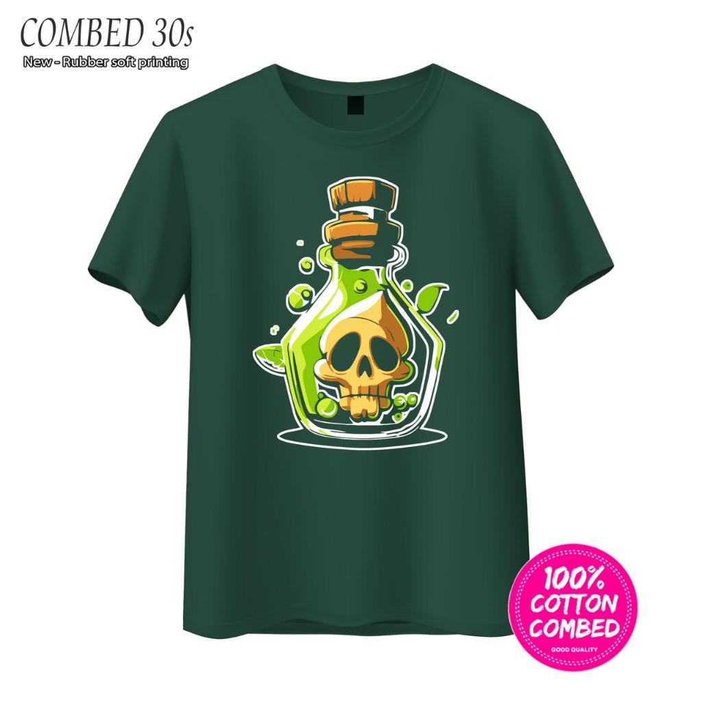 BAJU KAOS DISTRO TENGKORAK HIJAU - KAOS KATUN COMBED100% - KAOS PRIA WANITA DEWASA TERLARIS