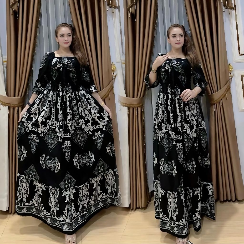 Gamis Baju Wanita Tiara Pita 7/8 Semuk Bahan Katun Rayon Kasual Panjang Dress