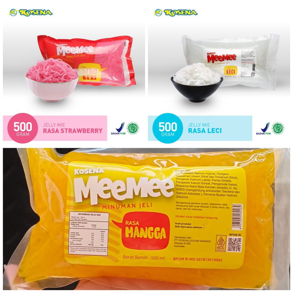 

Kosena MeeMee minuman jeli rasa strawberry leci jeruk topping bentuk mie mi kenyal