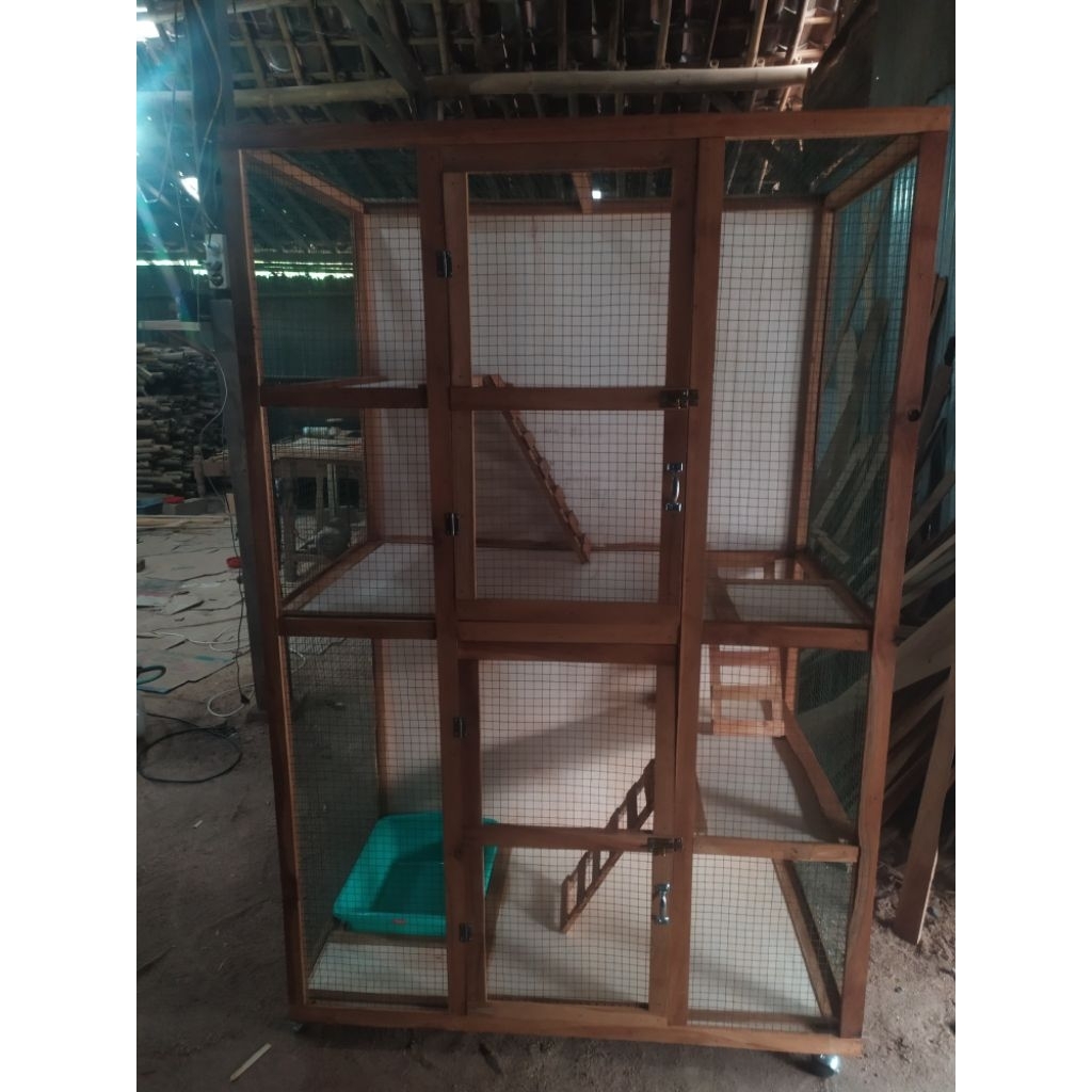 Ready stok Kandang Kucing Besar 3 Ruang Kayu Jati Mahoni