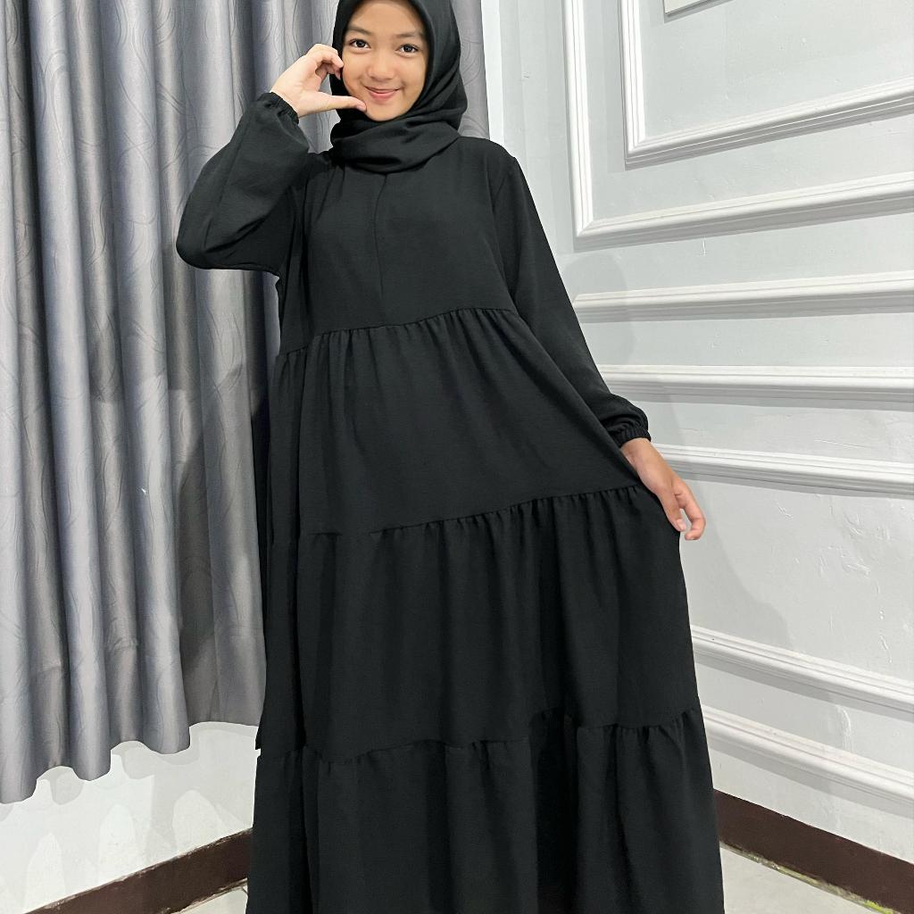 Gamis Anak Rempel Susun Tiga Tali Gamis Anak Umur 3-11 Tahun Gamis Anak Warna Hitam