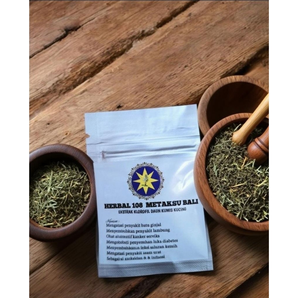 

Herbal 108 metaksu bali herbal tradisonal herbal celup organik ekstrak klorofil daun kumis kucing 10gram