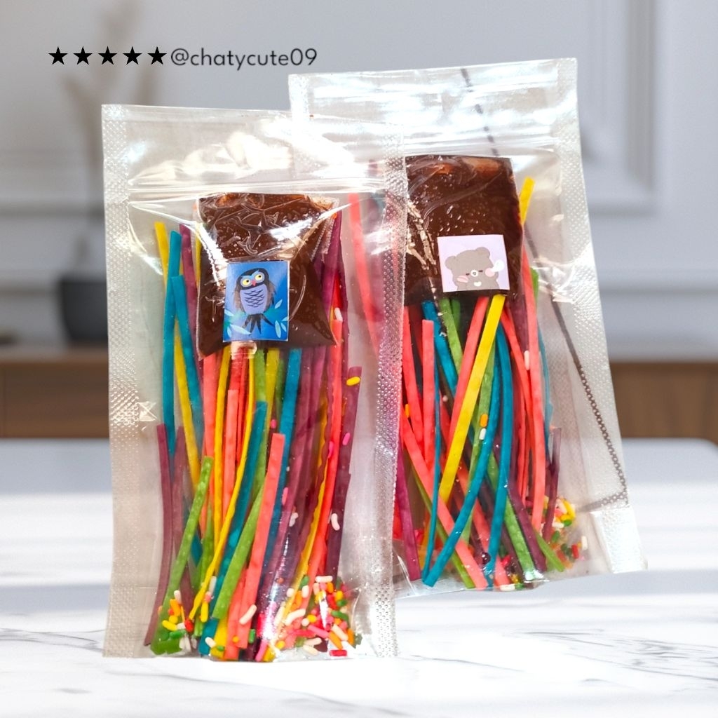 

Mie Lidi Rainbow saos coklat + meises manis Jajan Jadul