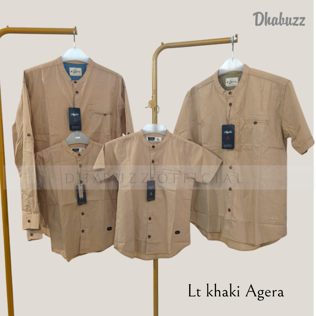 AGERA PREMIUM LT KHAKI BAJU KEMEJA KOKO KEMKO COUPLE  AYAH ANAK LENGAN PANJANG DAN PENDEK AGERA