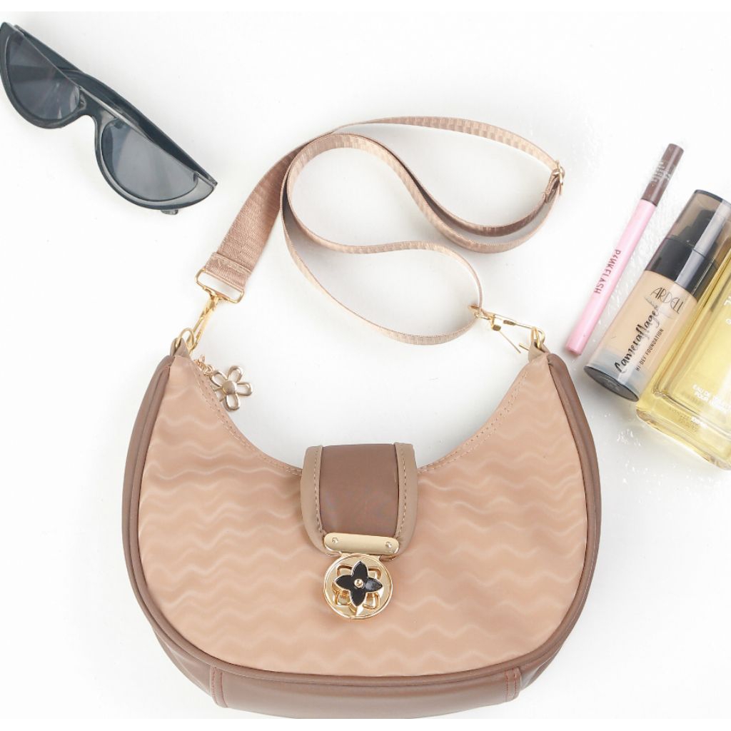 Tas selempang wanita motif gelombang aksesoris bunga mawar