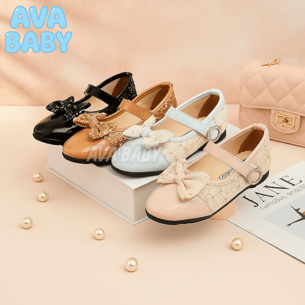 AVA Sepatu Flatshoes Anak Perempuan Model Balet Pita Varian Warna Sol Karet