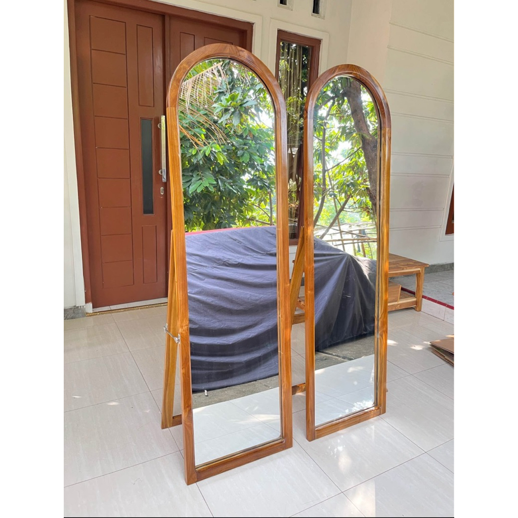 Standing Mirror kayu Jati Cermin Full Badan jati Cermin Standing Mirror Bahan Kayu Jati